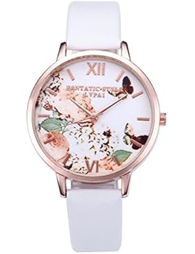 JSDDE Uhren,Vintage Schmetterling Blumen Damen Armbanduhr Basel-Stil Quarzuhr Lederarmband Rosegold Quarz Uhr,...