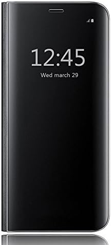 HiChili Galaxy S7 Edge Case, Clear S View Standing Flip Case Cover with Auto ON/OFF Function Slim Fit Translucent Mirror Smart Cover for Samsung Galaxy S7 Edge, Luxury [Metal Electroplating Technology] Mirror Touch Flip Folio Case Cover For Samsung Galaxy S7 Edge Plating Ultra Slim Fit Book Style Practical Full-body Protective Anti-Scratch Case, Black