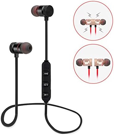 Magnetic Wireless Bluetooth Earphones, Noise Cancelling Design with Built-in Microphone, Compatible with Apple iPhone 8 7s 7 6s 6, Samsung Galaxy S7 S8, iPad Mini iPad Air and Android Phones, Black with Neckband