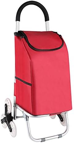 M&amp;A Trolley Dolly, Stair Climbing Rolling Shopping Grocery Foldable Cart 6 Wheels , red