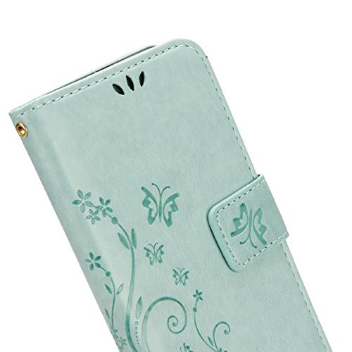 Galaxy S4 Hülle,Galaxy S4 Lederhülle,Galaxy S4 Leder Wallet Tasche Brieftasche Schutzhülle,ikasus® Malerei Schmetterling Muster PU Lederhülle Flip Hülle im Bookstyle Cover Schale Stand Ständer Etui Karten Slot Schutzhülle Grau Tasche Wallet Case für Samsung Galaxy S4 i9500 – Grün - 5