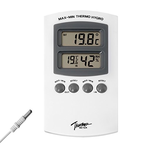 Digital Innenthermometer und Hgyrometer mit Min Max Funktion . Hygrometer , Innen Thermometer mit Aussen Fühler / Sensor Wasserdicht