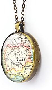 1913 Bulgaria map necklace memorial birthday gift for girlfriend