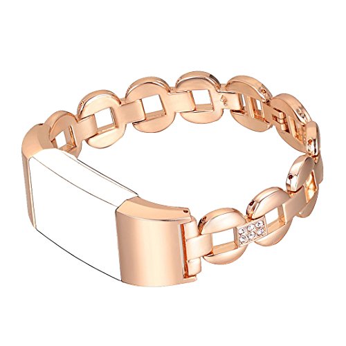 Für Fitbit Charge 2 Armband Rosa Schleife® Smart Watch Band Edelstahl Glitter armbänder Wrist Strap Uhrenarmband mit Metallschließe und Schnalle Ersatzarmband Replacement Wristband für Fitbit Charge 2 Smart Fitness Watch Zur Herzfrequenz und Fitnessaufzeichnung