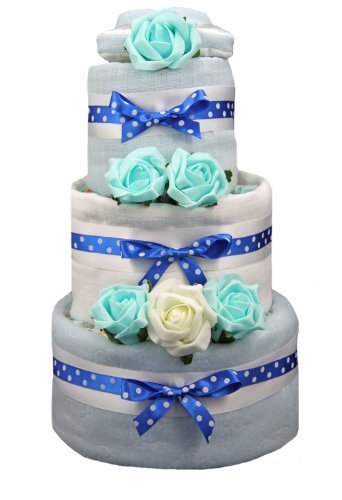New Blue 3 tier nappy cake for baby boy