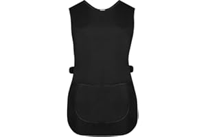 ACE ONLINE Ladies Womens Tabards Black Kitchen Cleaning Chef Overall Catering Tabard Apron with Pocket Side Button Fastening