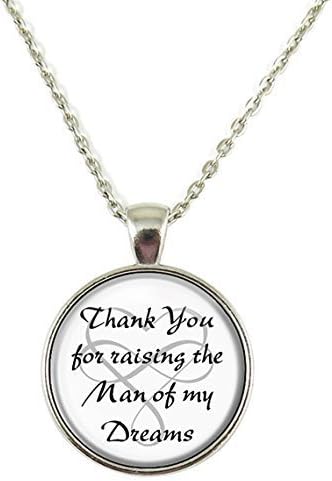 Mother Gift Mother in Law Necklace, Thank You for Raising the Man of My Dreams Future Mother Groom Wedding Quote Chain Pendant Necklace