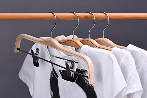 J.S.Kleiderhaken, Hosen-Aufhänger Hosenspanner Kleiderbügel Klemmbügel Hosenhalter Hosenbügel aus Holz mit Anti-Rost-Haken und verstellbaren Klemmen, Naturoptik – 5 stück - 5