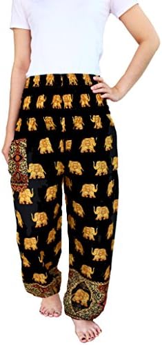 YAOWALUCK Harem Trousers - Aladdin Hippie Pants Yoga for Women &amp; Ladies (M, Elephant GoldenBlack)