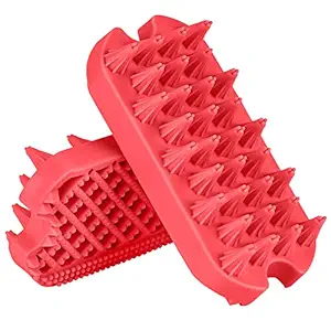 Dog Grooming Brush, Aufew Silicone Dual Side Pet Bath Brush for Deshedding & Massaging, Hair Brush Comb for Pet, Puppy, Cats (Red)