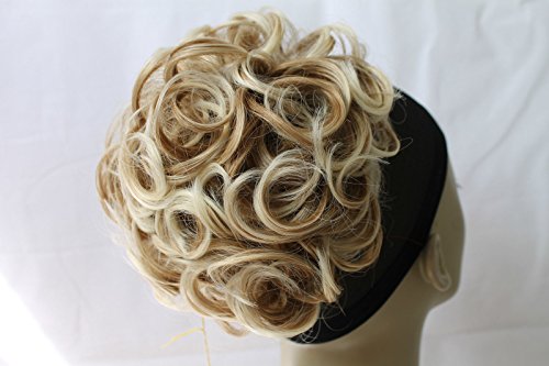 CURLY SCRUNCHIES BUN HAIRPIECE PONYTAIL UP DO HAIR EXTENSION SCRUNCHY ( Dark Blonde #27/613) by Other