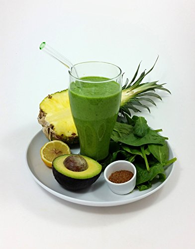 STRAWGRACE Glas-Strohhalme mit bunten Spitzen, handgefertigt, gebogen – 5er Set mit Reinigungsbürste – Jumbo Glas-Trinkhalme ideal für Cocktail, Smoothie etc. – 23cm x 10mm – gesund, wiederverwendbar, umweltschonend - 7