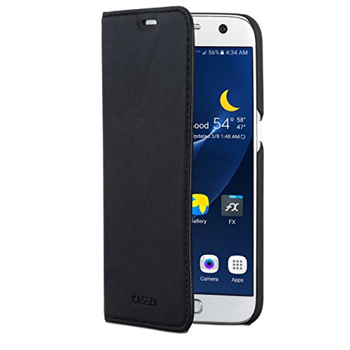 CASEZA Galaxy S7 Funda tipo libro piel PU Negro - Case Cover Carcasa plegable cartera Oslo piel vegana premium para Samsung Galaxy S7 original - Ultrafina con cierre magn  tico