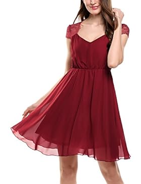 Zeagoo Damen Elegant Sommerkleid Chiffon Kleid Festliches Cocktail Party Kleid mit Spitze Kurz A Linie