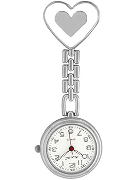 Pacific Time Schwesternuhr Krankenschwesteruhr Pulsuhr Kitteluhr Pflegeuhr Nurse Watch Analog Quarz silber weißes...