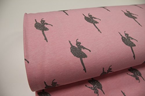 Stoff / Kinder/ Meterware / ab 25cm / beste Sweat-Qualität / Sommer-Sweat Ballerina Glitzer grau auf rosa
