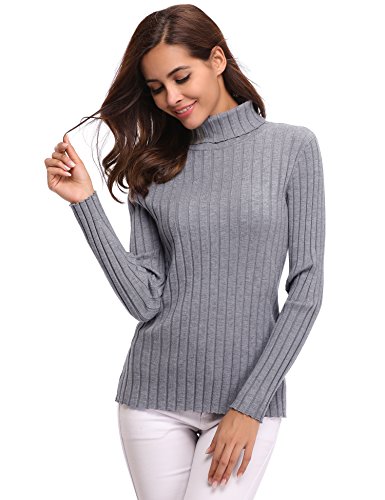Abollria Pull Femme Col Roulé sous Pull Moulant Tricot Hiver Chaud Chic Ajusté Pull Chaussette Moderne Col Montant Haut Femme Basique à Manches Longues Dame à la Mode, Gris, M
