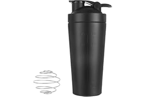 LUFEIS Edelstahl Protein Shaker, 900ml Fitness Protein Shaker, Shaker Eiweiß Sport Fitness mit Skala Optimal, Protein Eiweiß Shaker Becher mit Kugel, für Eiweiß, Diät und Fitness Shakes (Schwarz)