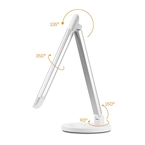 TaoTronics 12W Schreibtischlampe LED Tischleuchte 5 Farb- und 7 Helligkeitsstufen dimmbar Touchfeldbedienung USB-Anschluss für Aufladung des Smartphones Weiß - 5