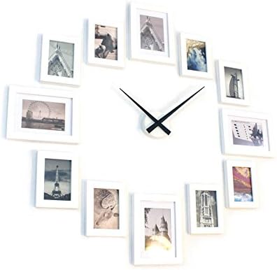 Homeloo Modern 12 Wooden Photo Picture Frame Set Wall Clock (White)