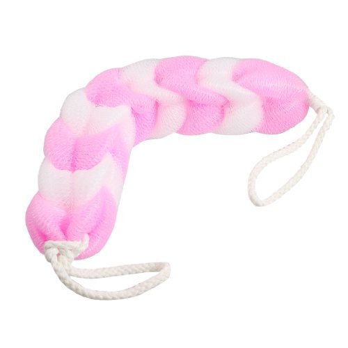 Pink White Meshy Nylon Bathing Bath Shower Pouf Body Brush Cleaner