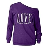 iHENGH Vorweihnachtliche Karnevalsaktion Damen Damen Brief Print Langarm Pullover Sweatshirts Loose Fit Tops Blusen(M,Lila)