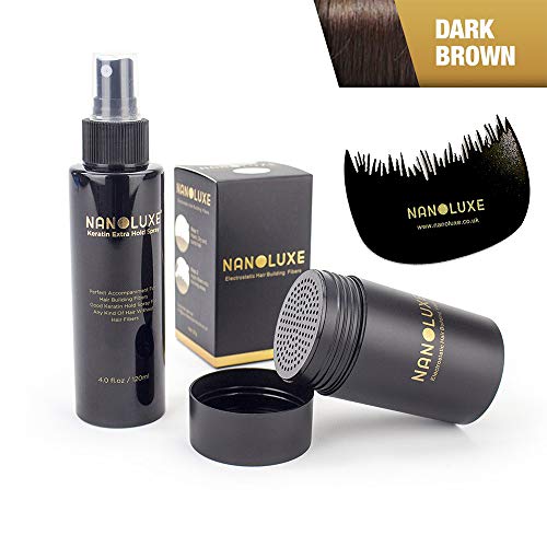 nanoluxe marrón oscuro pelo Fibras 25 G y Queratina Hold Spray 120 ml