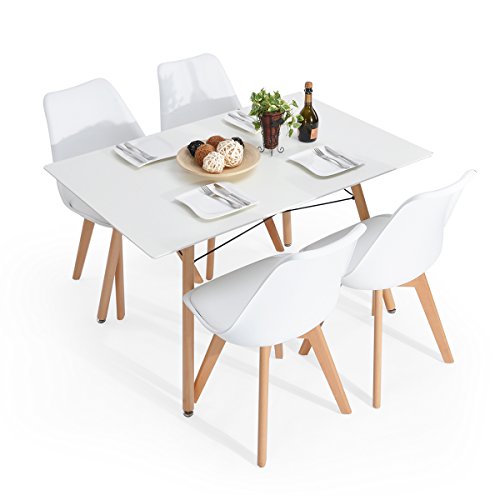 Conjunto de 4 sillas de comedor de madera maciza polainas escandinavo con acolchado diseñador del amortiguador contemporáneo Oficina Salón restaurante de cocina - Blanco