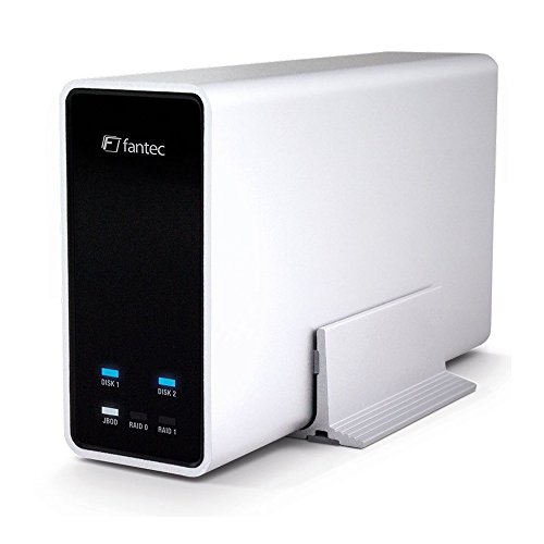 FANTEC mobiRAID X2 Externes Festplattengehäuse (für 2x 6,35 cm (2,5 Zoll) SATA HDD oder SSD, RAID Funktion 0/1/JBOD, USB 3.0 SUPERSPEED, UASP, Aluminium Gehäuse) silber - 2