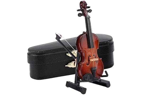8cm Violon Miniature OrnamentsMini Modèle d'instrument en Bois de Violon Miniature avec SupportDollhouse Accessoire Ornaments Ornaments