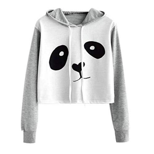 Baojunht Women Cartoon Panda Pullover Hoodies Crop Top Sweatshirt