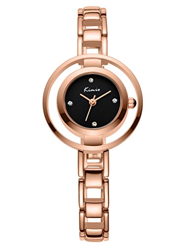 Alienwork Quarz Armbanduhr Armreif Kette wickeln Quarzuhr Uhr Strass elegant schwarz rose gold Metall YH.KW6100M-04 Alienwork Quarz Armbanduhr Armreif Kette wickeln Quarzuhr Uhr Strass elegant schwarz rose gold Metall YH.KW6100M-04