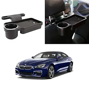 Oshotto Foldable Car Auto Headrest Rear Back Seat Table Drink Food Cup Tray Holder Compatible with BMW 6 Series - Black