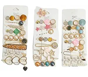 DOLLIT Metal Hair Clips Barrettes Pins for Women Geometric Shape Hollow Hairpin Korean Clips Hair Clip Clamps,Pearl Metal Clips for Girls (Combo Pack of 8 Random Design)