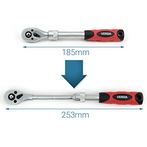 Teleskop-Ratschenschlüssel-Set 3-tlg 1/2″ 3/8″ 1/4″ 72 Zähne VERDA SN1731z - 5