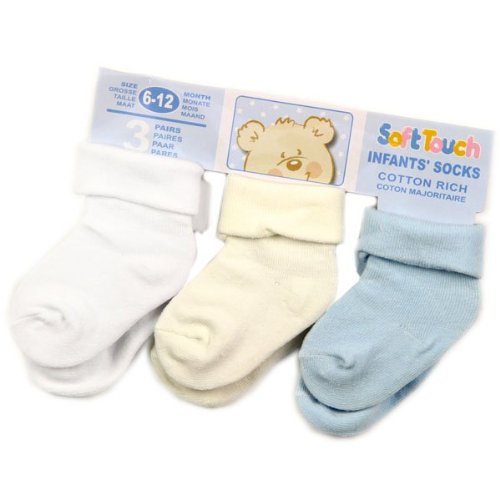 Quality cotton roll down baby socks by Soft Touch - boys - Size Blue/cream/white - 3-6 Months