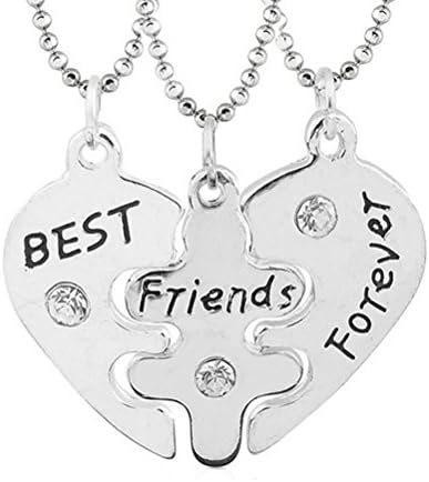 Best Friend Forever Necklace For 3 Broken Heart Pendant 3 Piece Friendship 3 Parts Necklace Silver