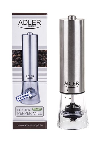 2er Set Elektrische Pfeffer-/ Salzmühle Adler AD4433 aus Edelstahl, Keramik-Mahlwerk, inkl. 8x AA-Batterien - 3