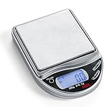 Zuwiegefunktion (Tara) ADE Digitale Taschenwaage RW 220. Kompakte und tragbare Feinwaage mit Wiegefläche aus Edelstahl und 0,1 Gramm genauer Einteilung. Grammwaage mit Abdeckung, Aufbewahrungsbox und Kunstleder-Etui. Silber