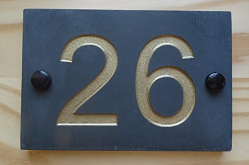 ukgiftsPersonalised Deep Engraved Smooth Honed Natural Slate House Number Sign Plaque 1-99 (Gold)