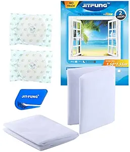 JIT-FUNG DIY Mosquito Net for Windows [Premium]-2 Packs, Fly Screen Insect Mesh with Cutter and Self-Adhesive Tapes [Traceless], 3.0 (59*61inches, White)