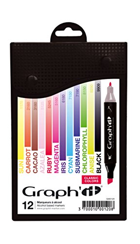 Graph'it Lot de 12 Marqueurs à alcool double pointe Classic colors