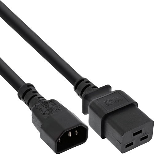 InLine 16659F Netz Adapterkabel, IEC-60320 C14 auf C19, 3 x 1,5mm², maximum 10A, 1m schwarz