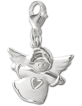 CLEVER SCHMUCK Silberner Charm Anhänger 24 mm Kinderengel mit Herz 13 mm glänzend poliert STERLING SILBER 925
