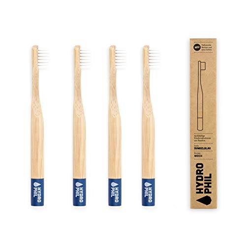 HYDROPHIL nachhaltige Kinder-Zahnbürste aus Bambus blau extraweich 4er Pack weich