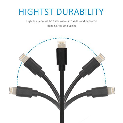 ERreach Schnittstellenkabel, 4 Stück, 27,9 cm, extrakurz, kein Verwickeln, USB-Kabel, USB-Ladekabel für iPhone, iPod, iPad und andere Apple-Geräte - 5