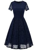 Wunderschönes, elegantes Spitzen-Kleid, Kurzarm mit Rundhals-Ausschnitt, Rückseitig mit Reißverschluss, mit hoher Elastizität, damit können Sie es eine Nummer kleiner bestellen.