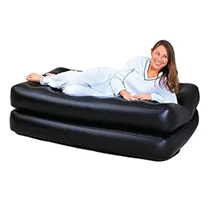 NHR 5 in 1 Inflatable Three Seater Queen Size Sofa Cum Bed with Electronic Pump Portable Sofa (188x152x64 cm, Black)