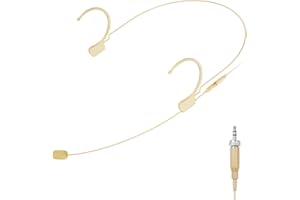 KIMAFUN Microfono Archetto Professionale a Doppio Gancio per L'orecchio, Condensatore, Compatibile con Trasmettitore a Cintura del System Wireless Senn_heiser, Connettore Stereo 3,5 mm a Vite, Beige