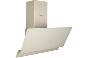 Wiggo Dunstabzugshaube 60cm kopffrei I Abluft Umluft Dunstabzug 300m³/h - LED Touch-Display 3 Stufen I Schräghaube inkl. Fettfilter & 2x Kohlefilter I Abzugshaube mit 2 teiliger Glasfront creme